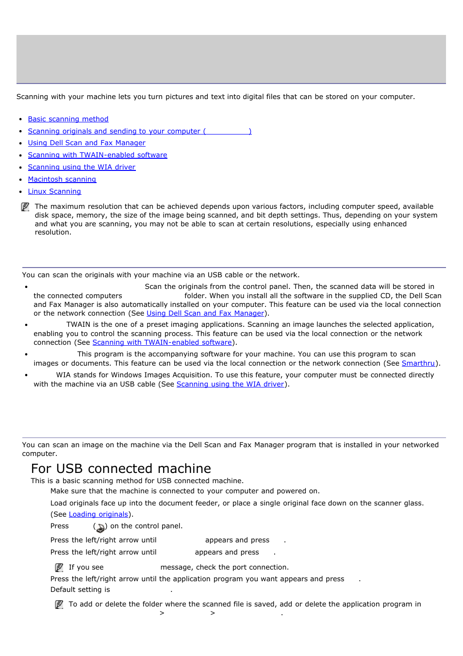 Scanning, Basic scanning method, For usb connected machine | Dell 1135n Multifunction Mono Laser Printer User Manual | Page 47 / 138