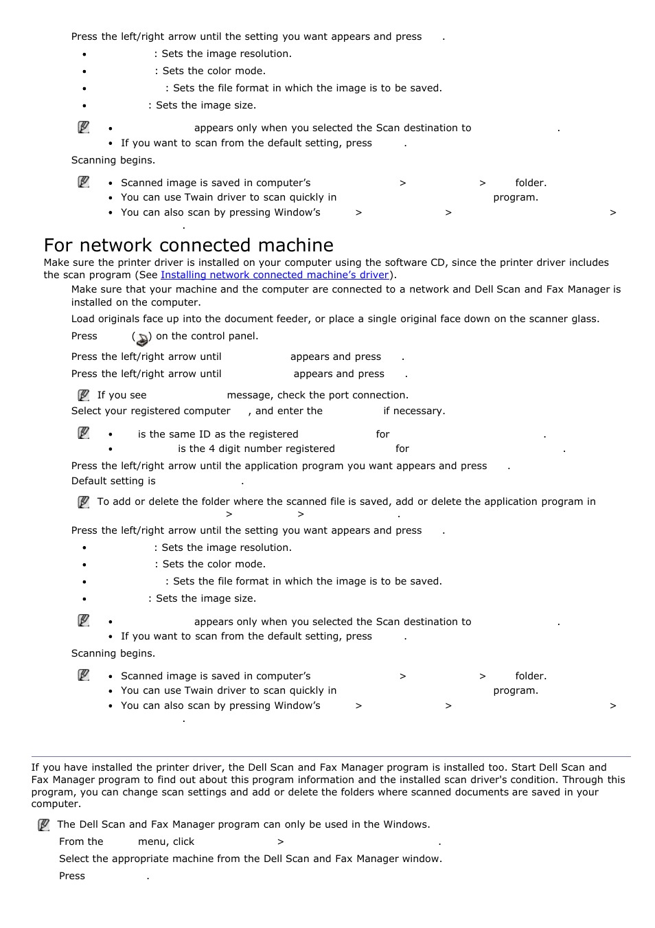 Using dell scan and fax manager, For network connected machine | Dell 1135n Multifunction Mono Laser Printer User Manual | Page 48 / 138