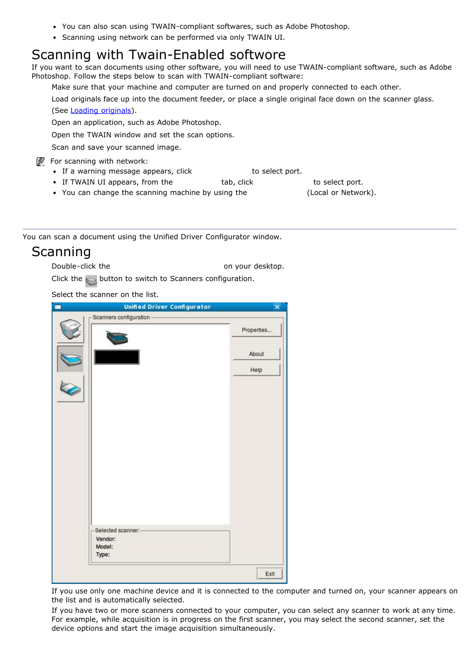 Linux scanning, Scanning with twain-enabled softwore, Scanning | Dell 1135n Multifunction Mono Laser Printer User Manual | Page 51 / 138