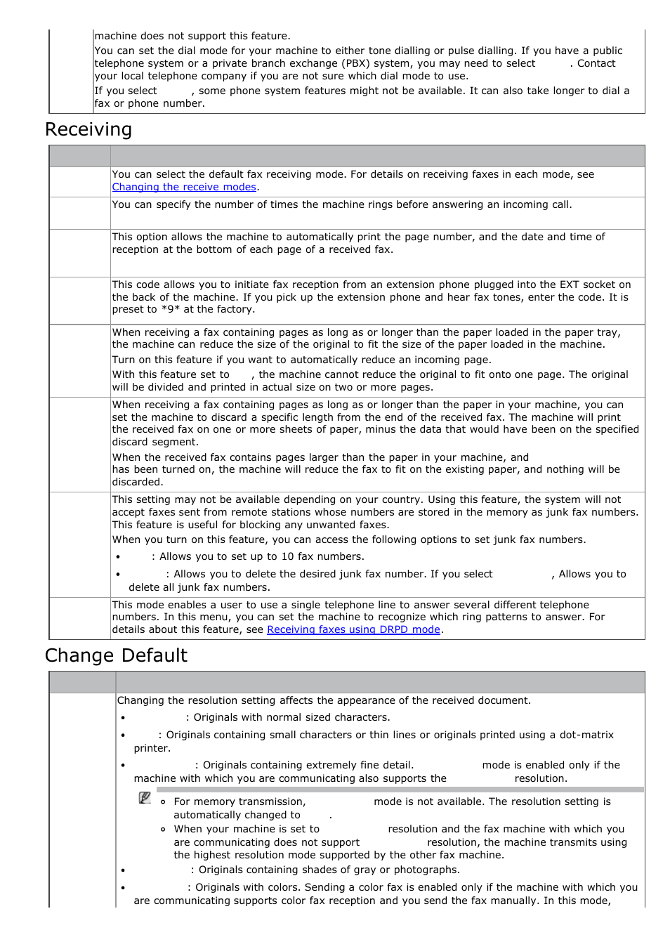 Receiving, Change default | Dell 1135n Multifunction Mono Laser Printer User Manual | Page 67 / 138