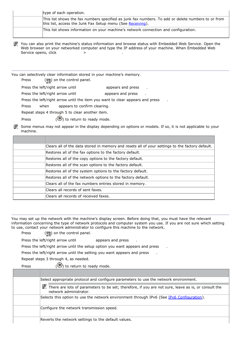 Clearing memory network, Network | Dell 1135n Multifunction Mono Laser Printer User Manual | Page 69 / 138