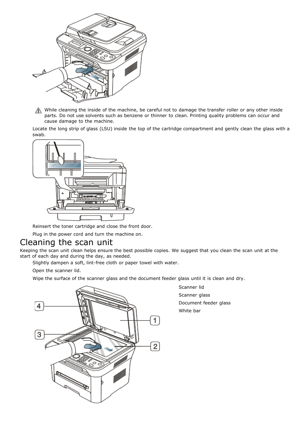 Cleaning the scan unit | Dell 1135n Multifunction Mono Laser Printer User Manual | Page 74 / 138