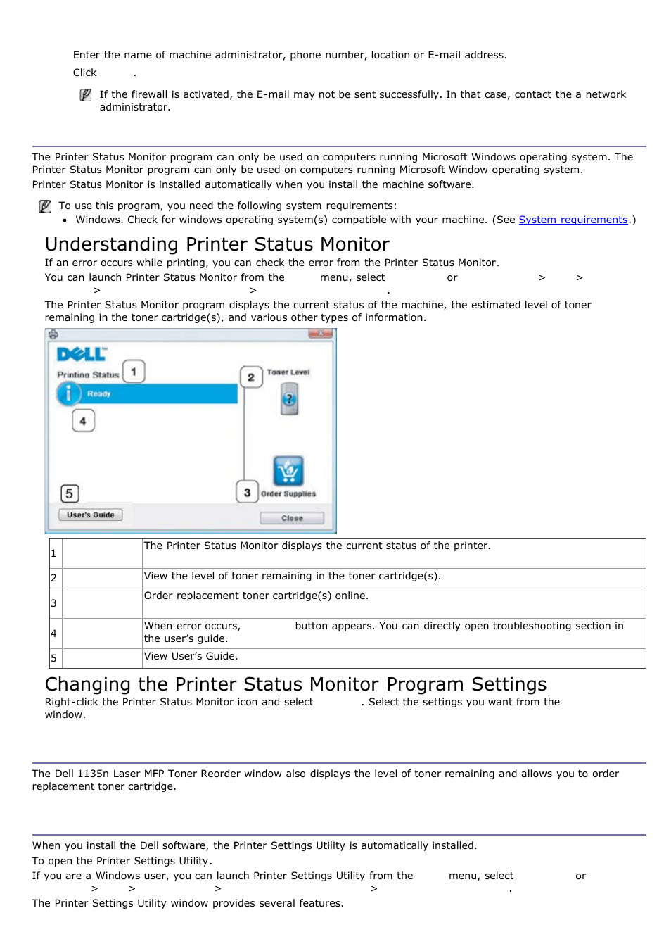 Using the printer status monitor, Using the dell 1135n laser mfp toner reorder, Using the printer settings utility | Understanding printer status monitor | Dell 1135n Multifunction Mono Laser Printer User Manual | Page 77 / 138