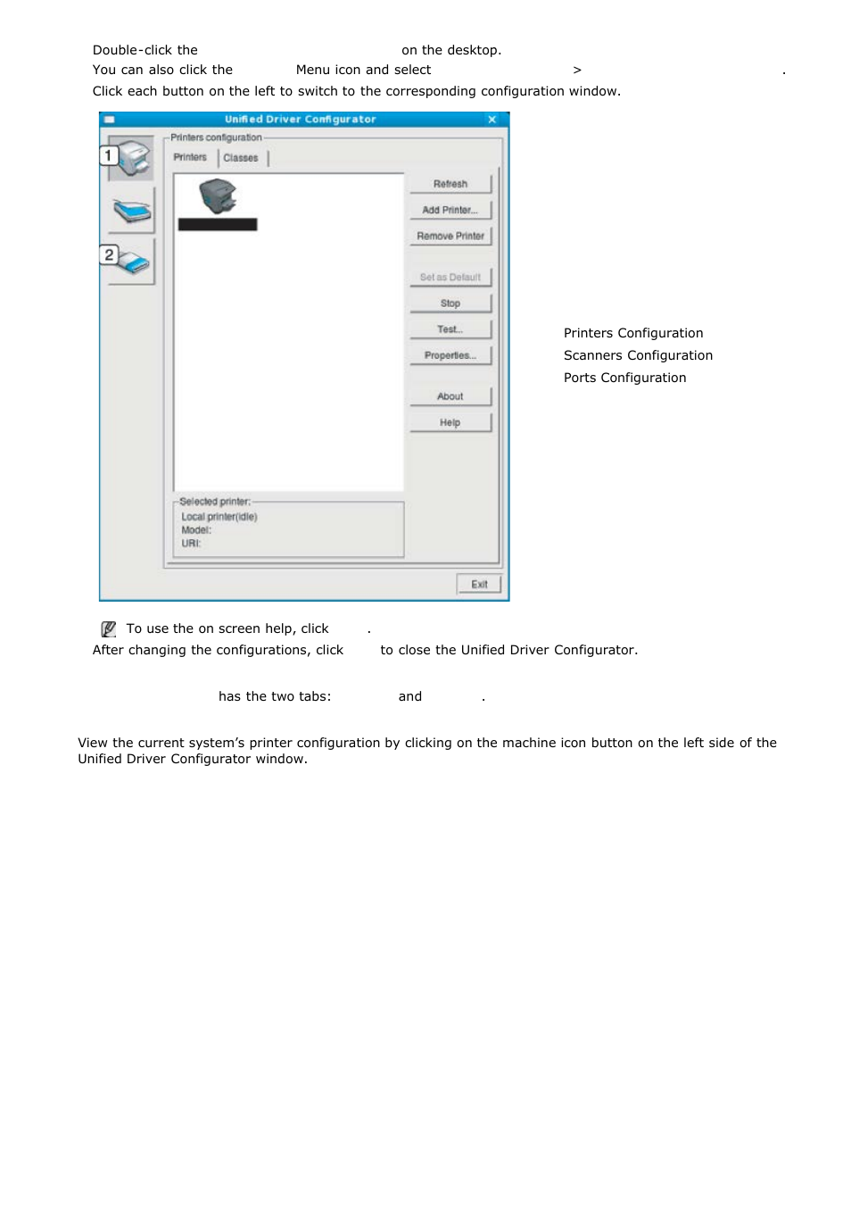 Printers configuration, Printers tab | Dell 1135n Multifunction Mono Laser Printer User Manual | Page 80 / 138