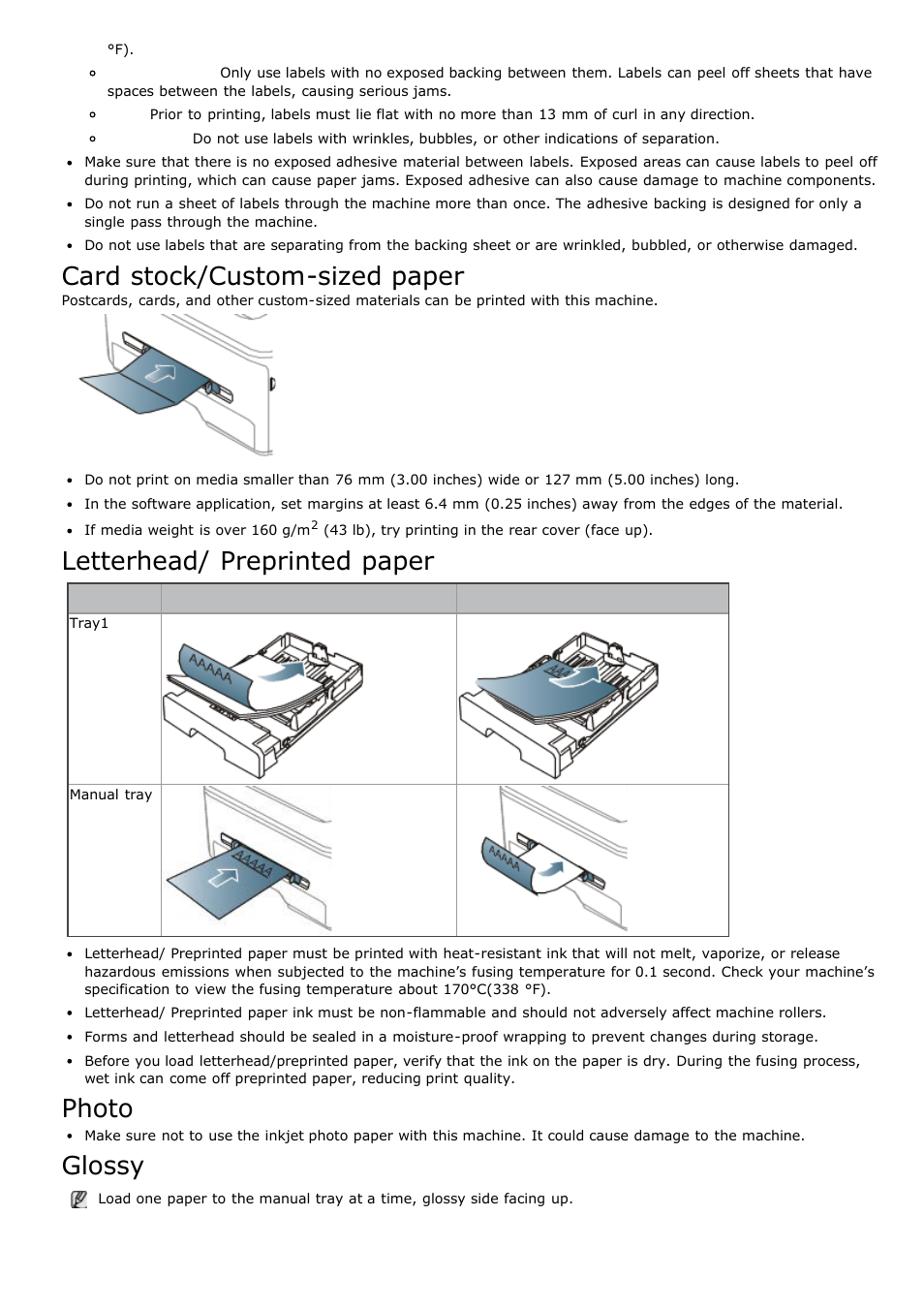 Card stock/custom-sized paper, Letterhead/ preprinted paper, Photo | Glossy | Dell 1135n Multifunction Mono Laser Printer User Manual | Page 93 / 138