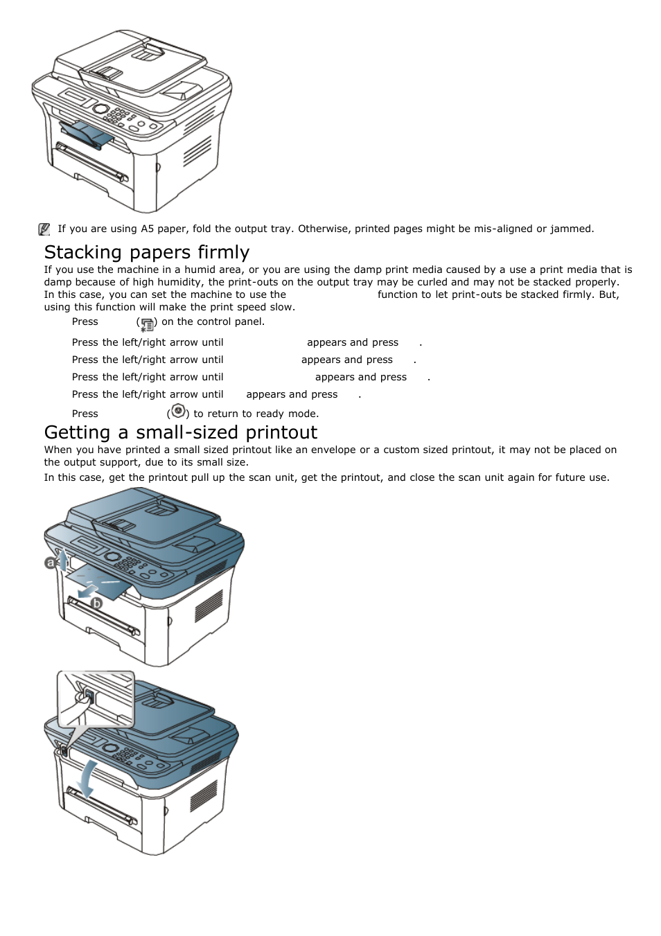 Stacking papers firmly, Getting a small-sized printout | Dell 1135n Multifunction Mono Laser Printer User Manual | Page 95 / 138