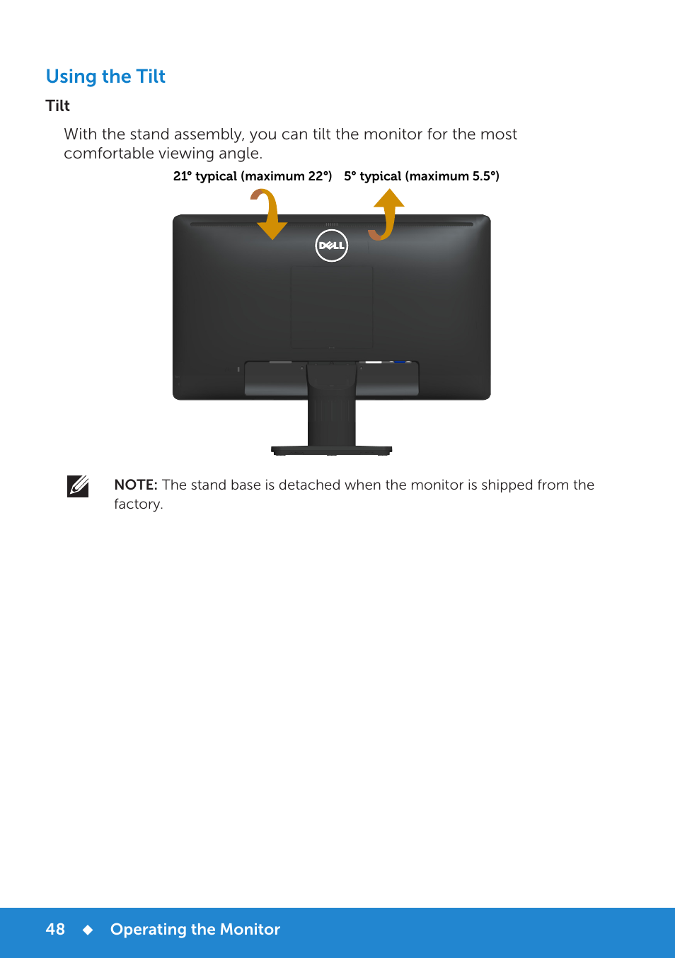 Using the tilt | Dell E1914H Monitor User Manual | Page 48 / 81