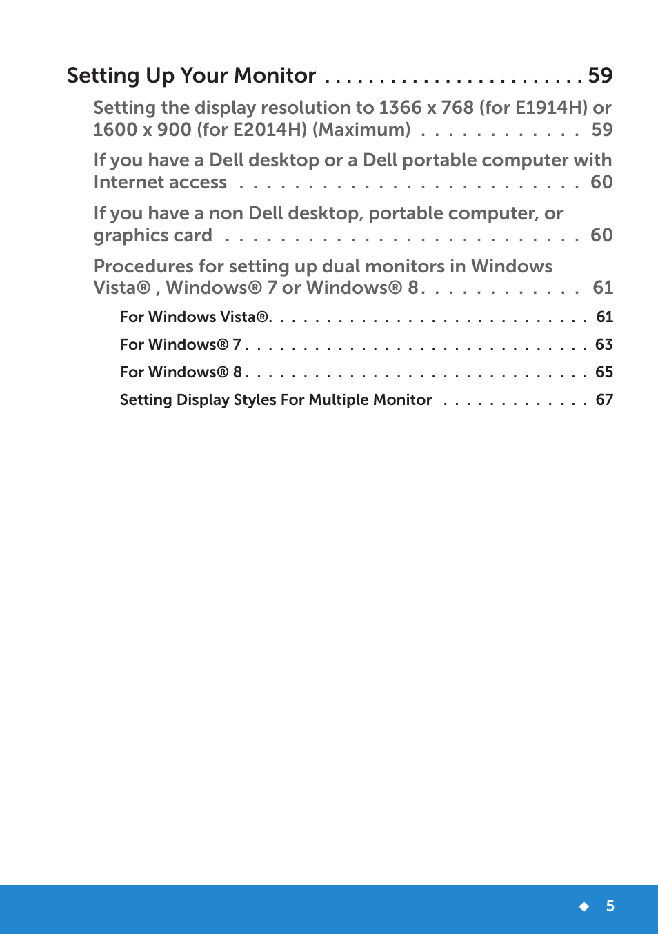 Setting up your monitor | Dell E1914H Monitor User Manual | Page 5 / 81