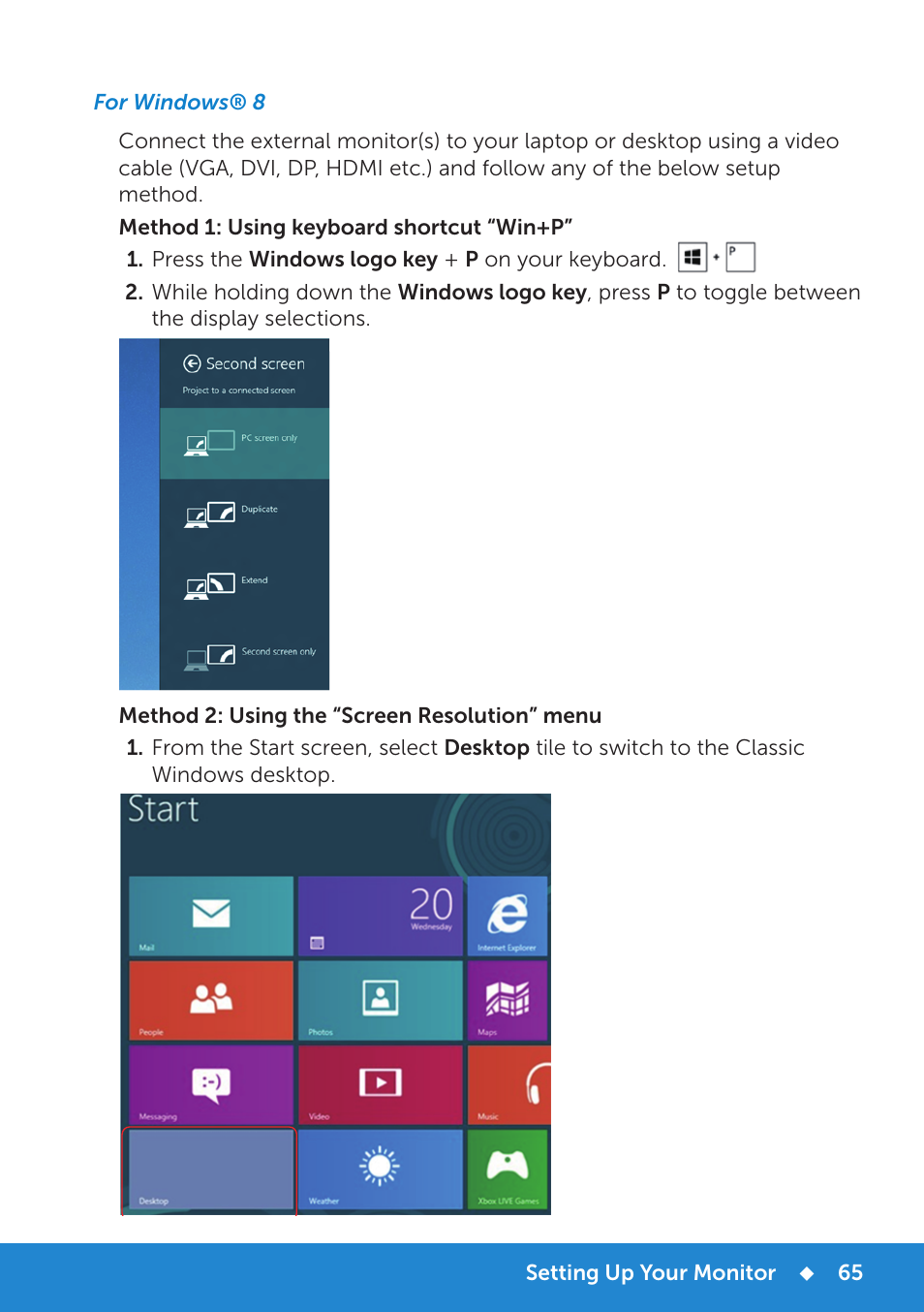 For windows® 8 | Dell E1914H Monitor User Manual | Page 65 / 81