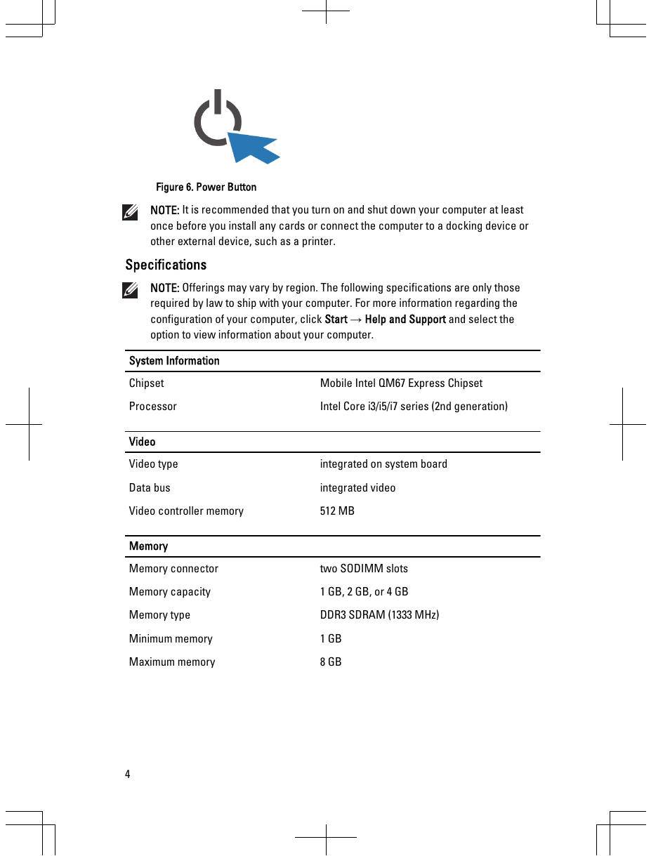 Specifications | Dell Latitude E6320 (Early 2011) User Manual | Page 4 / 7