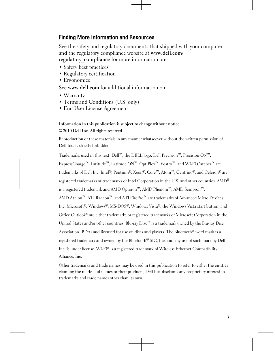 Finding more information and resources | Dell Latitude E6320 (Early 2011) User Manual | Page 7 / 7