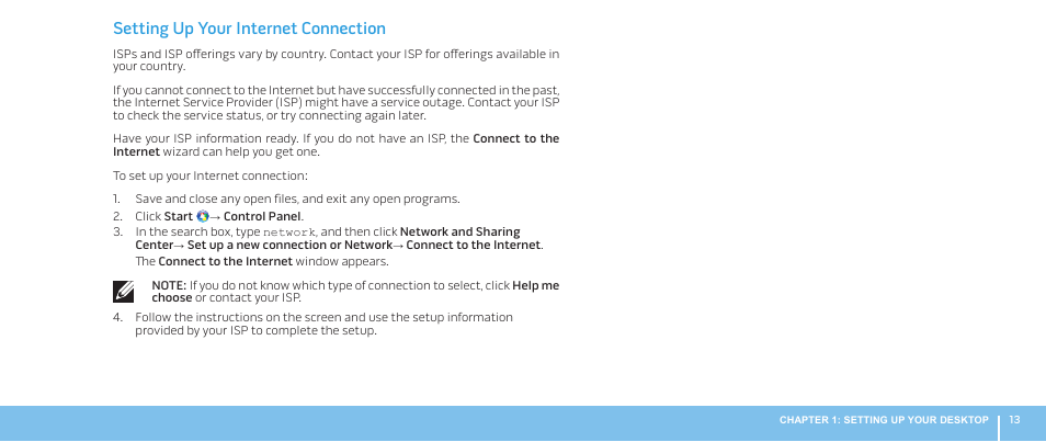 Setting up your internet connection | Dell Alienware Aurora ALX (Late 2009) User Manual | Page 13 / 68