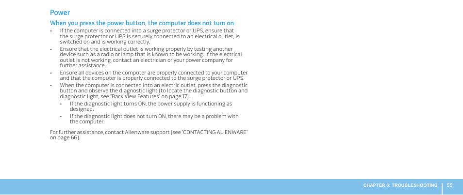Power | Dell Alienware Aurora ALX (Late 2009) User Manual | Page 55 / 68