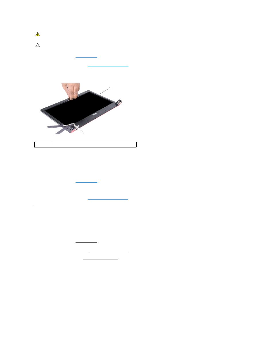 Display panel, Replacing the display bezel, Removing the display panel | Dell Studio 1450 (Mid 2009) User Manual | Page 22 / 47