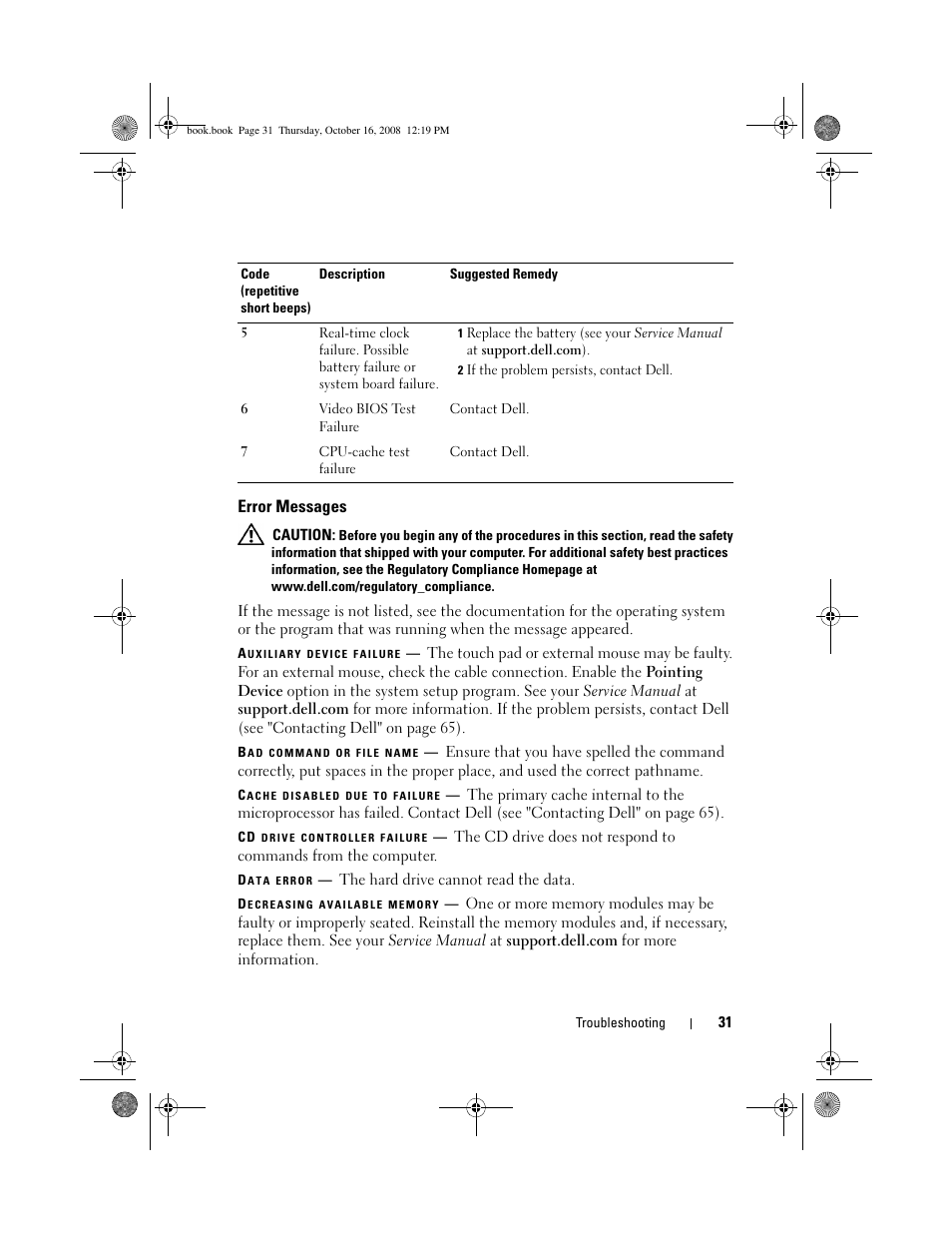 Error messages | Dell Latitude E4300 (Late 2008) User Manual | Page 31 / 70