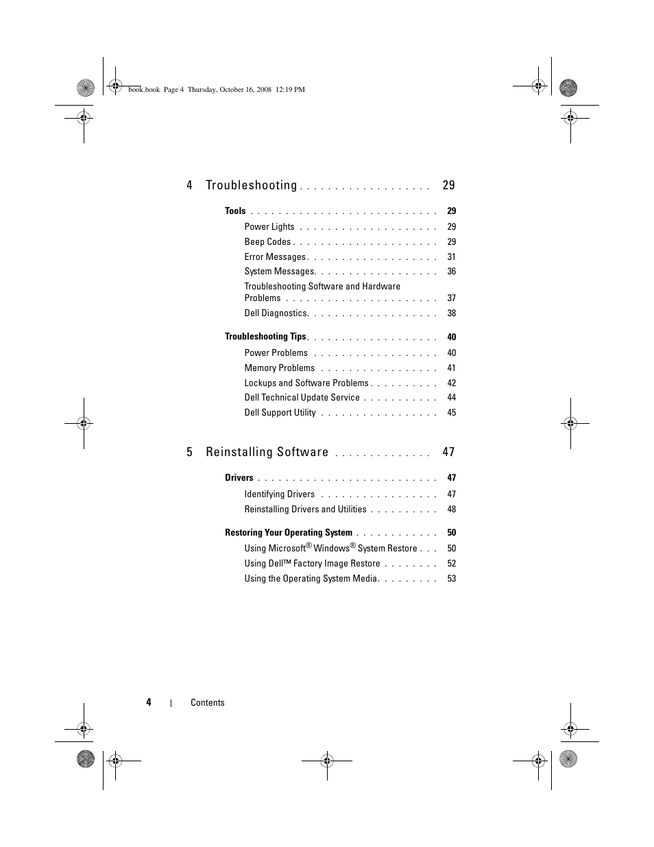4troubleshooting, 5reinstalling software | Dell Latitude E4300 (Late 2008) User Manual | Page 4 / 70