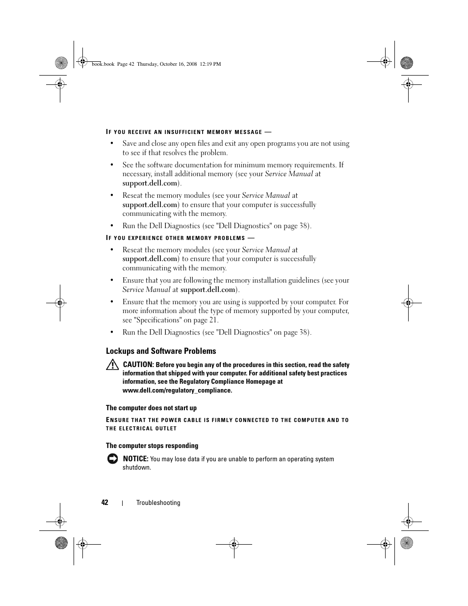 Lockups and software problems | Dell Latitude E4300 (Late 2008) User Manual | Page 42 / 70