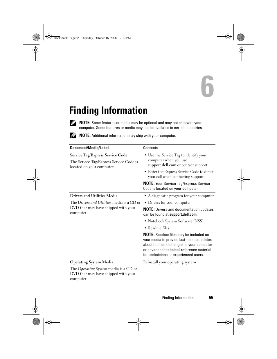 Finding information | Dell Latitude E4300 (Late 2008) User Manual | Page 55 / 70