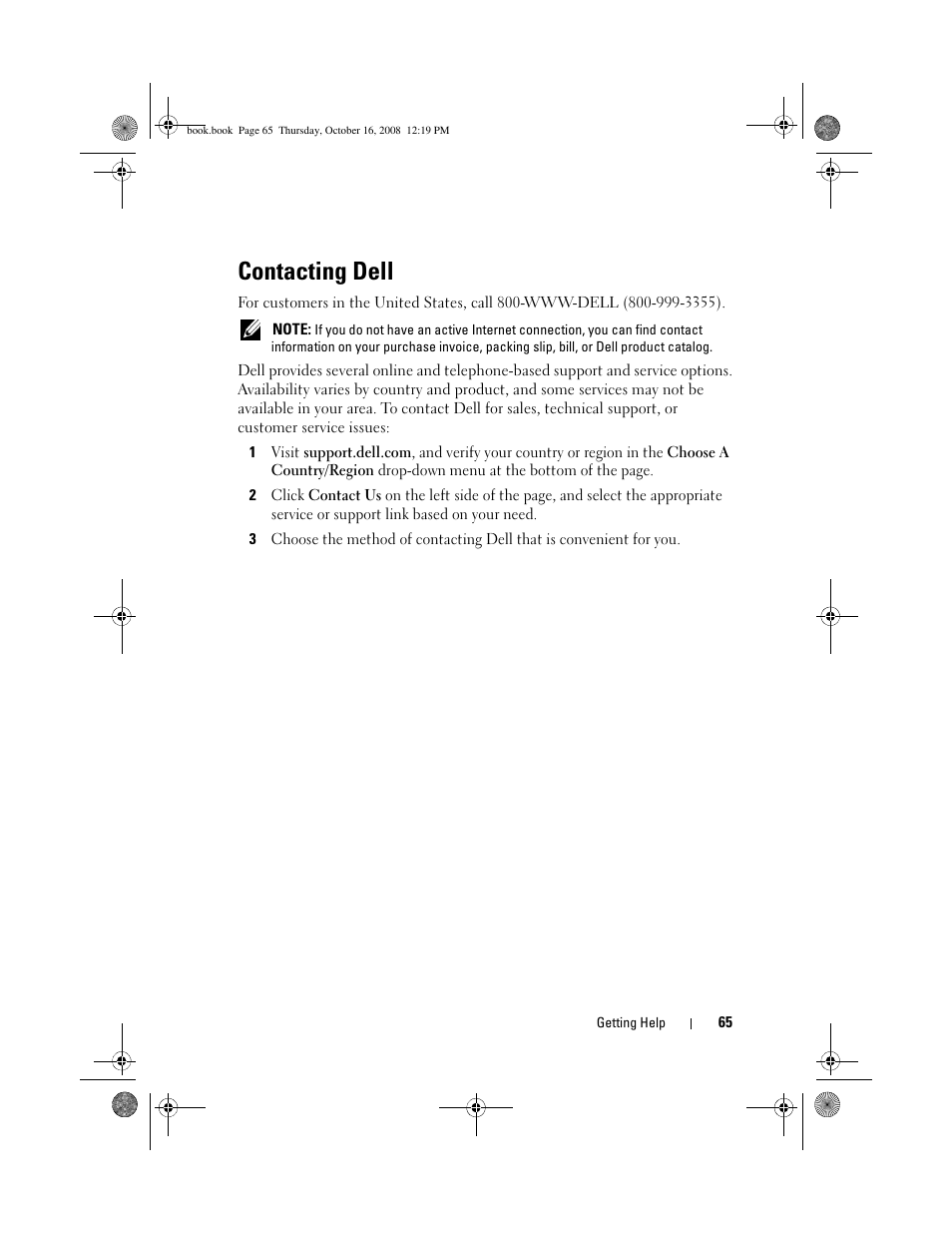 Contacting dell | Dell Latitude E4300 (Late 2008) User Manual | Page 65 / 70