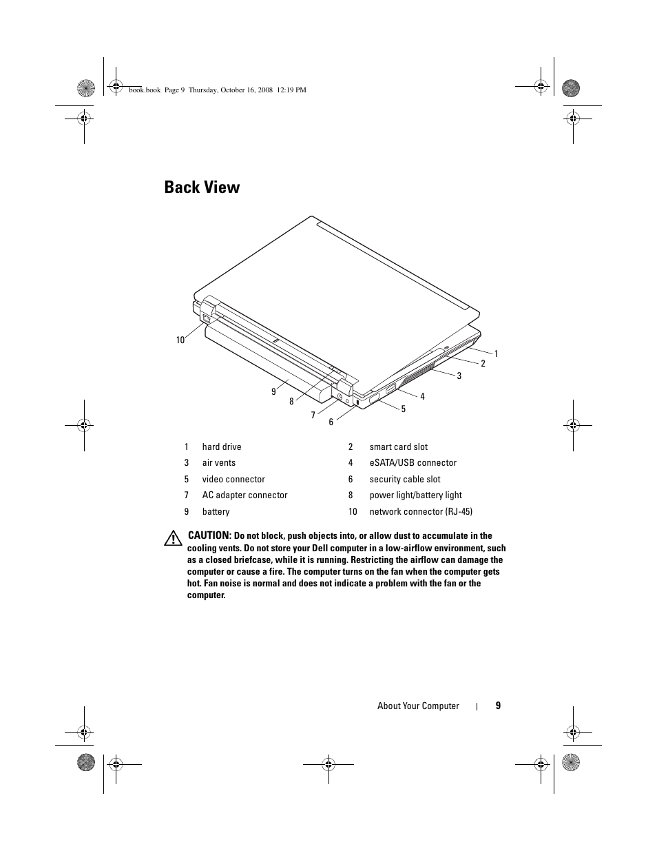 Back view | Dell Latitude E4300 (Late 2008) User Manual | Page 9 / 70