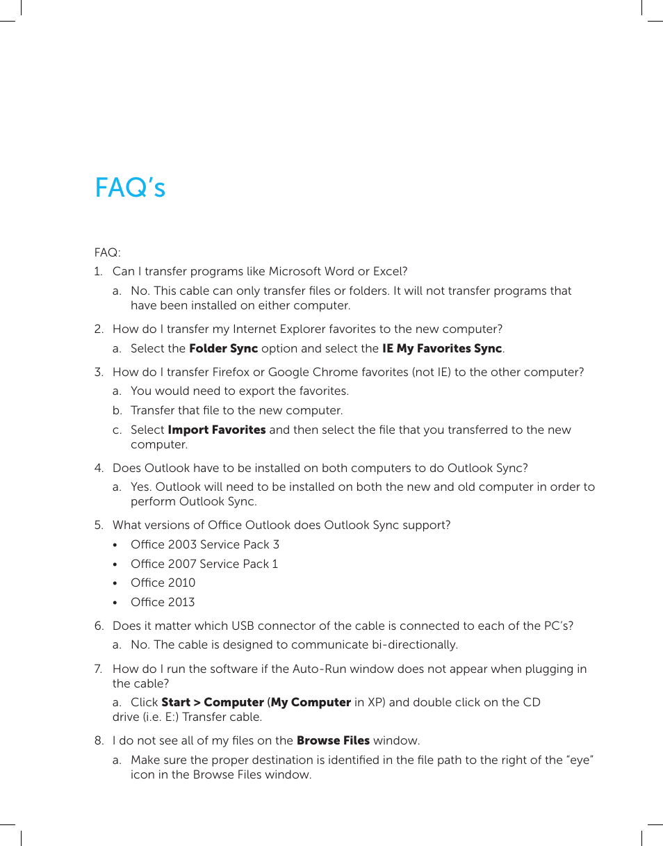 Faq’s | Dell Cable - Easy Transfer for Windows 8 User Manual | Page 13 / 16