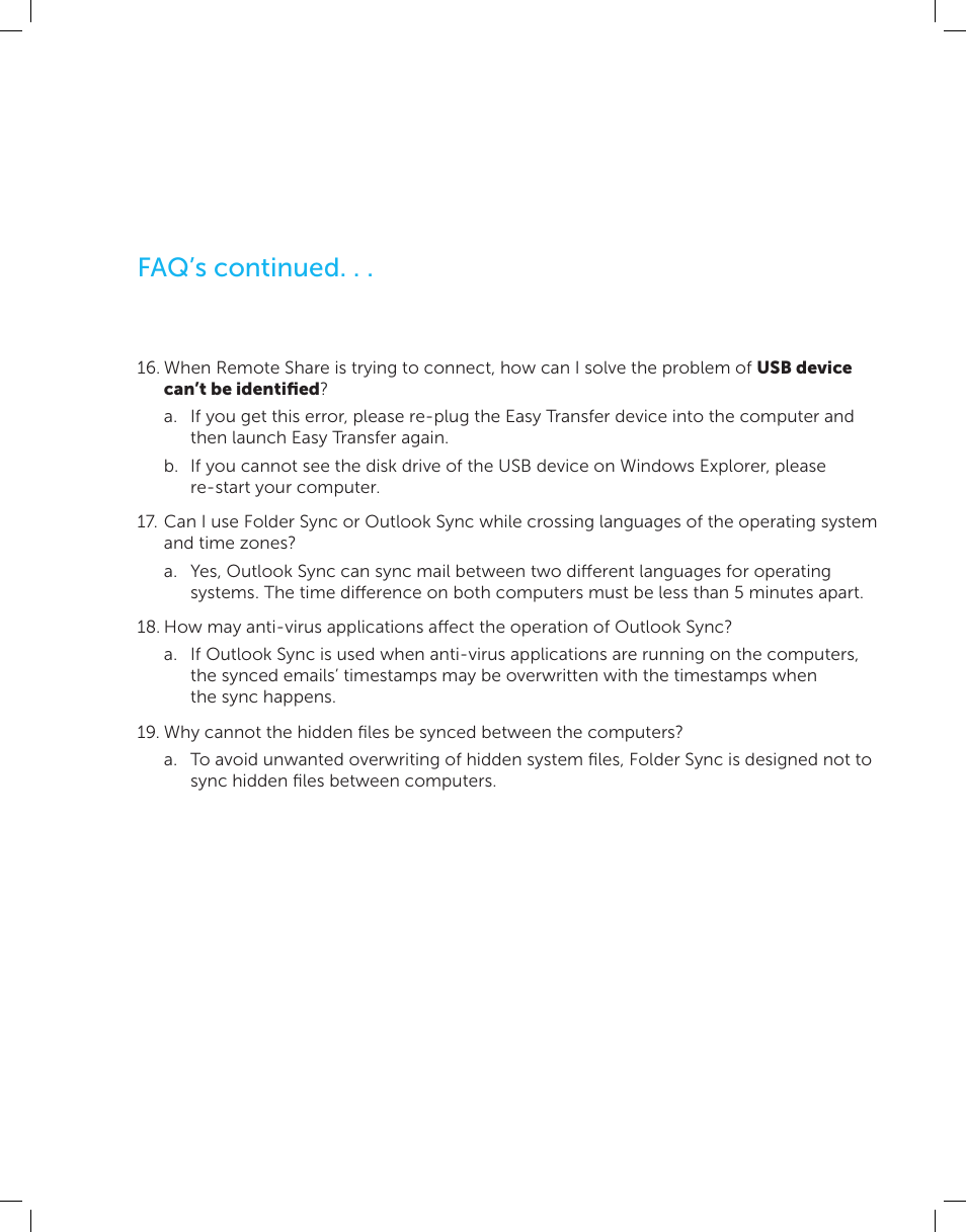 Faq’s continued | Dell Cable - Easy Transfer for Windows 8 User Manual | Page 15 / 16