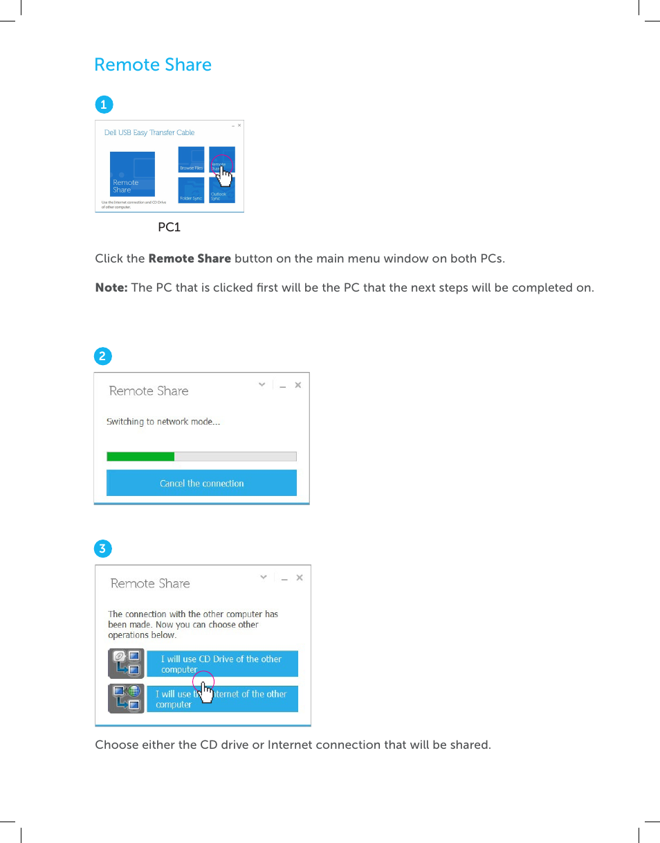Remote share | Dell Cable - Easy Transfer for Windows 8 User Manual | Page 9 / 16