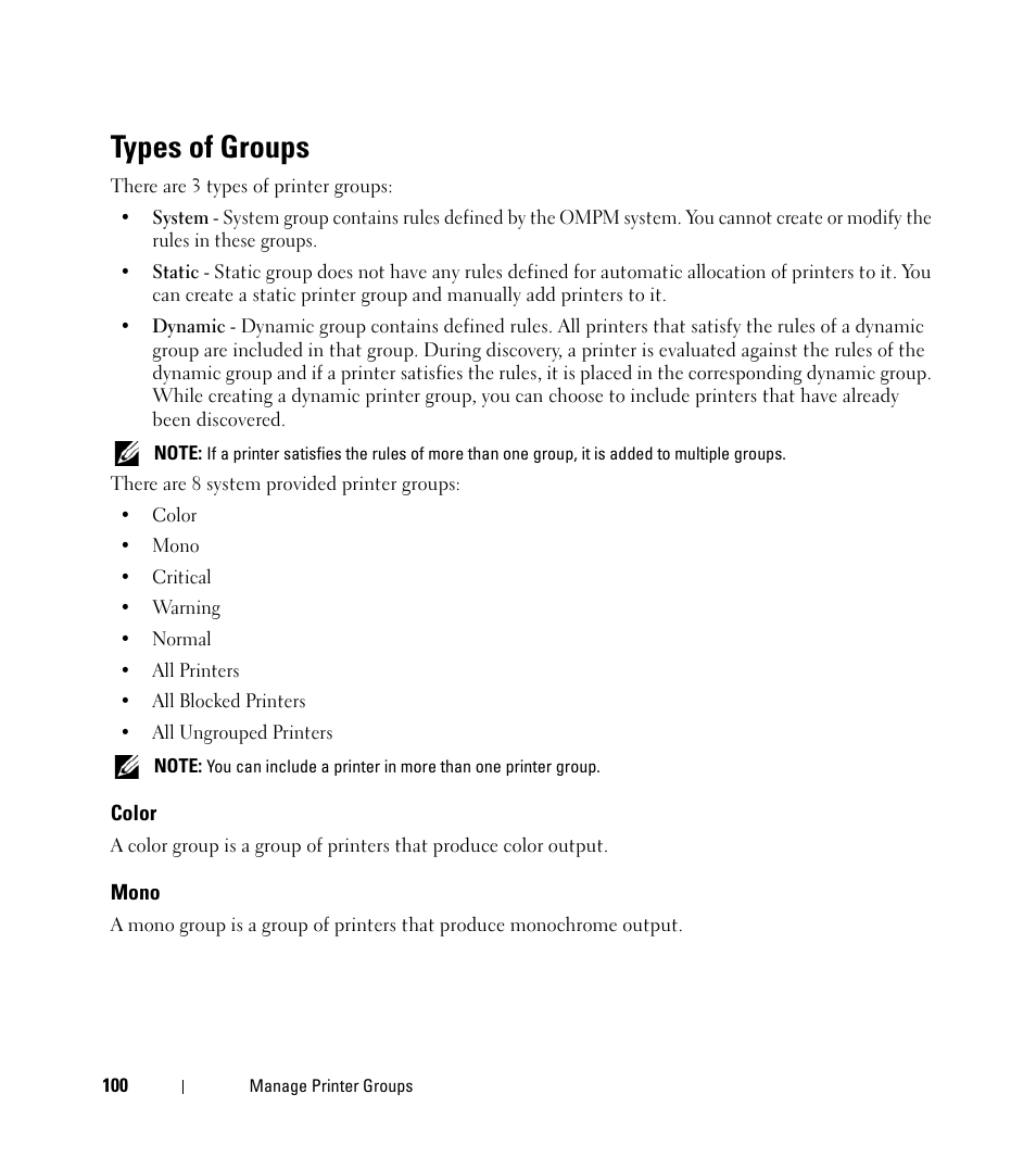 Types of groups | Dell Open Manage Print Manager Software User Manual | Page 100 / 276