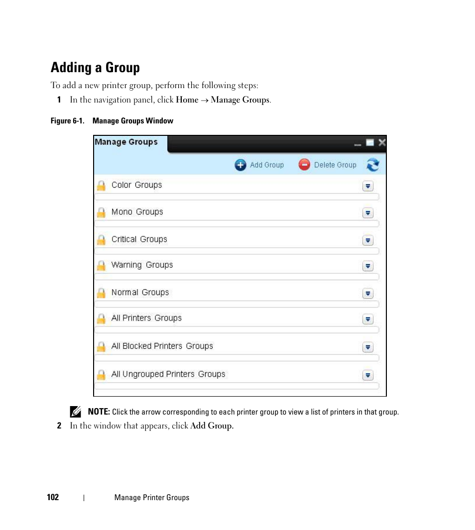 Adding a group | Dell Open Manage Print Manager Software User Manual | Page 102 / 276