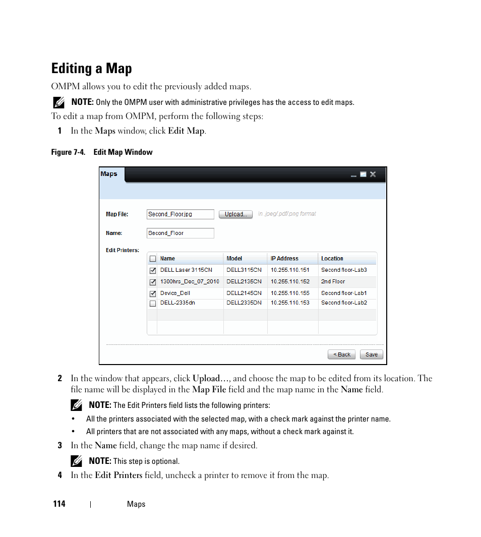 Editing a map | Dell Open Manage Print Manager Software User Manual | Page 114 / 276