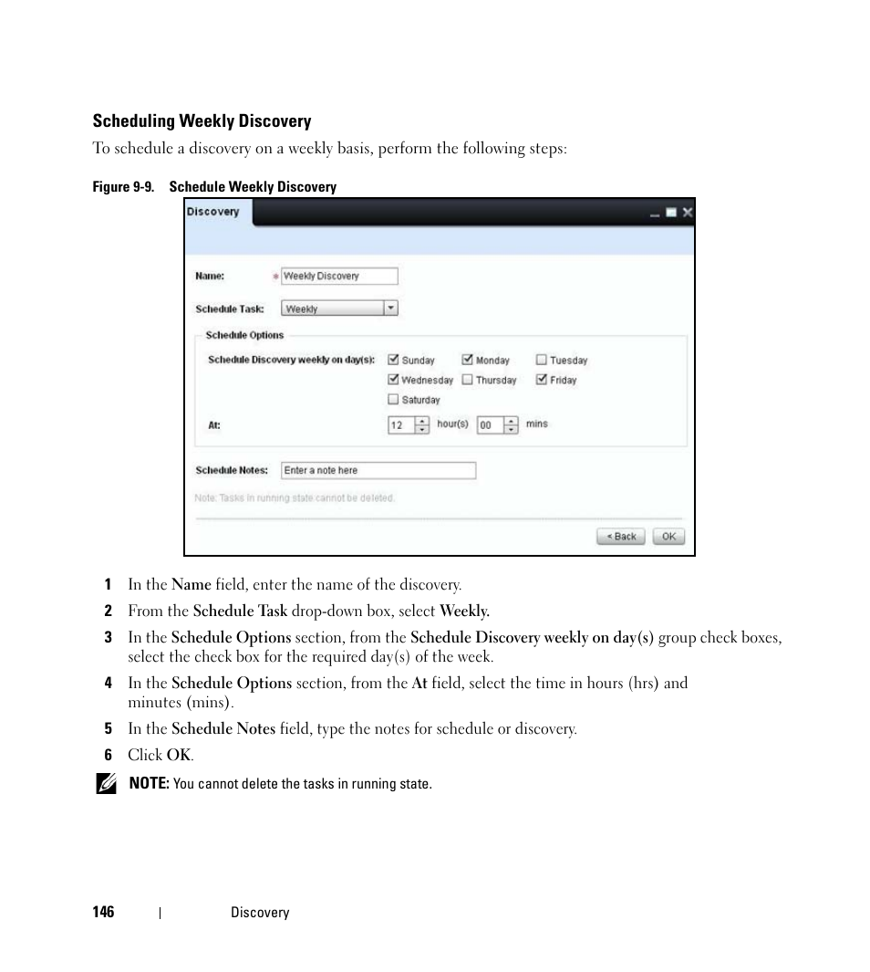 Scheduling weekly discovery | Dell Open Manage Print Manager Software User Manual | Page 146 / 276