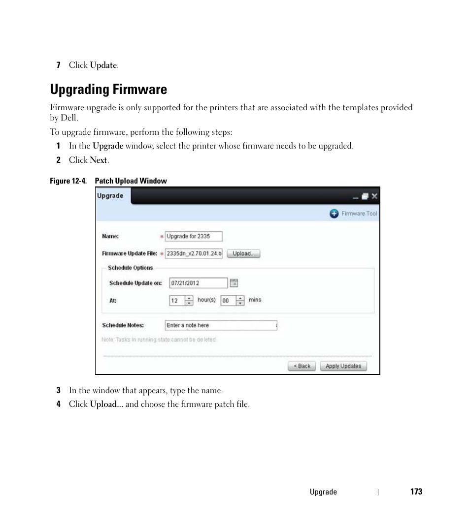 Upgrading firmware | Dell Open Manage Print Manager Software User Manual | Page 173 / 276