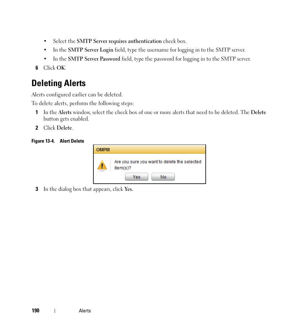 Deleting alerts | Dell Open Manage Print Manager Software User Manual | Page 190 / 276
