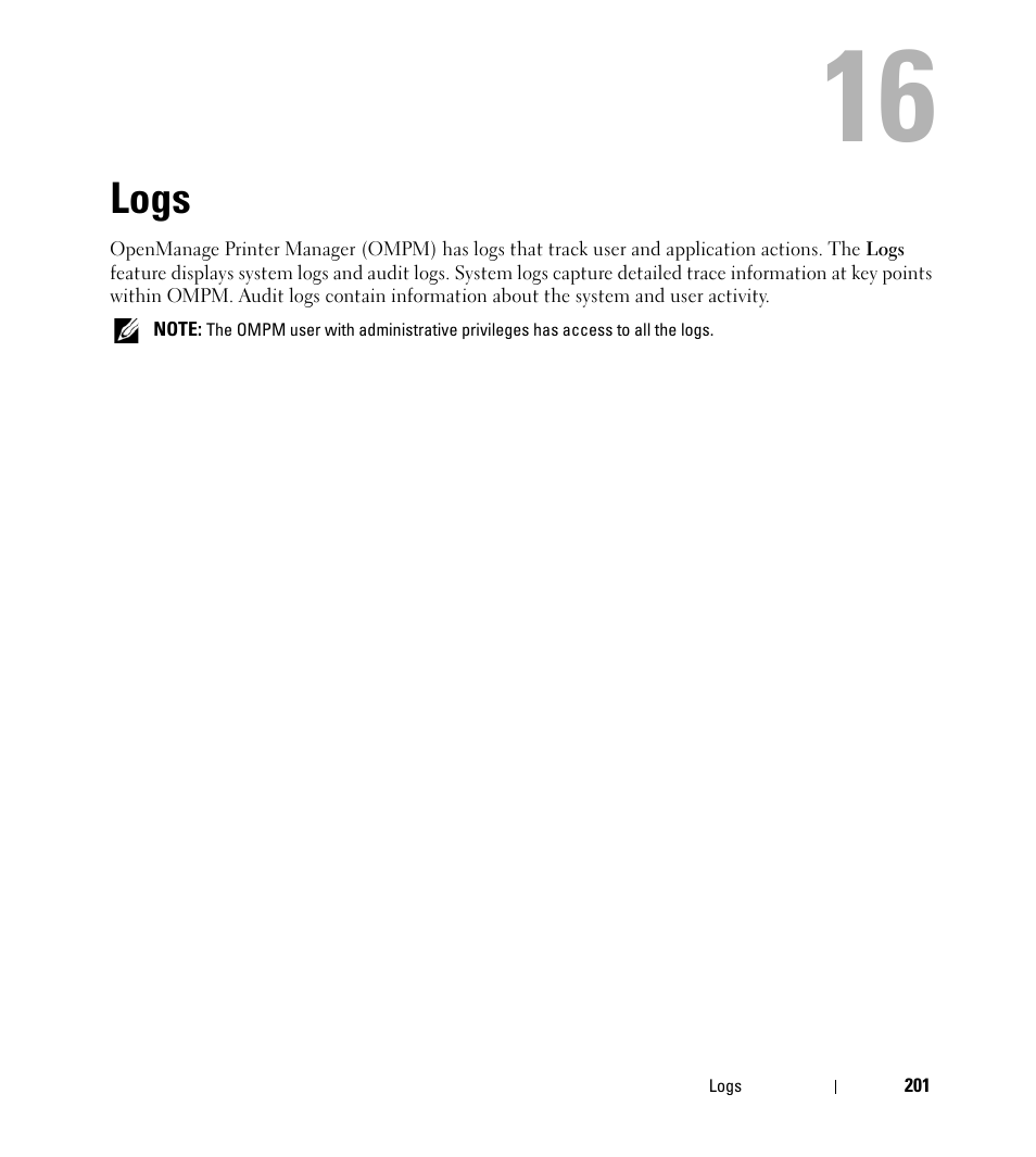 Logs | Dell Open Manage Print Manager Software User Manual | Page 201 / 276