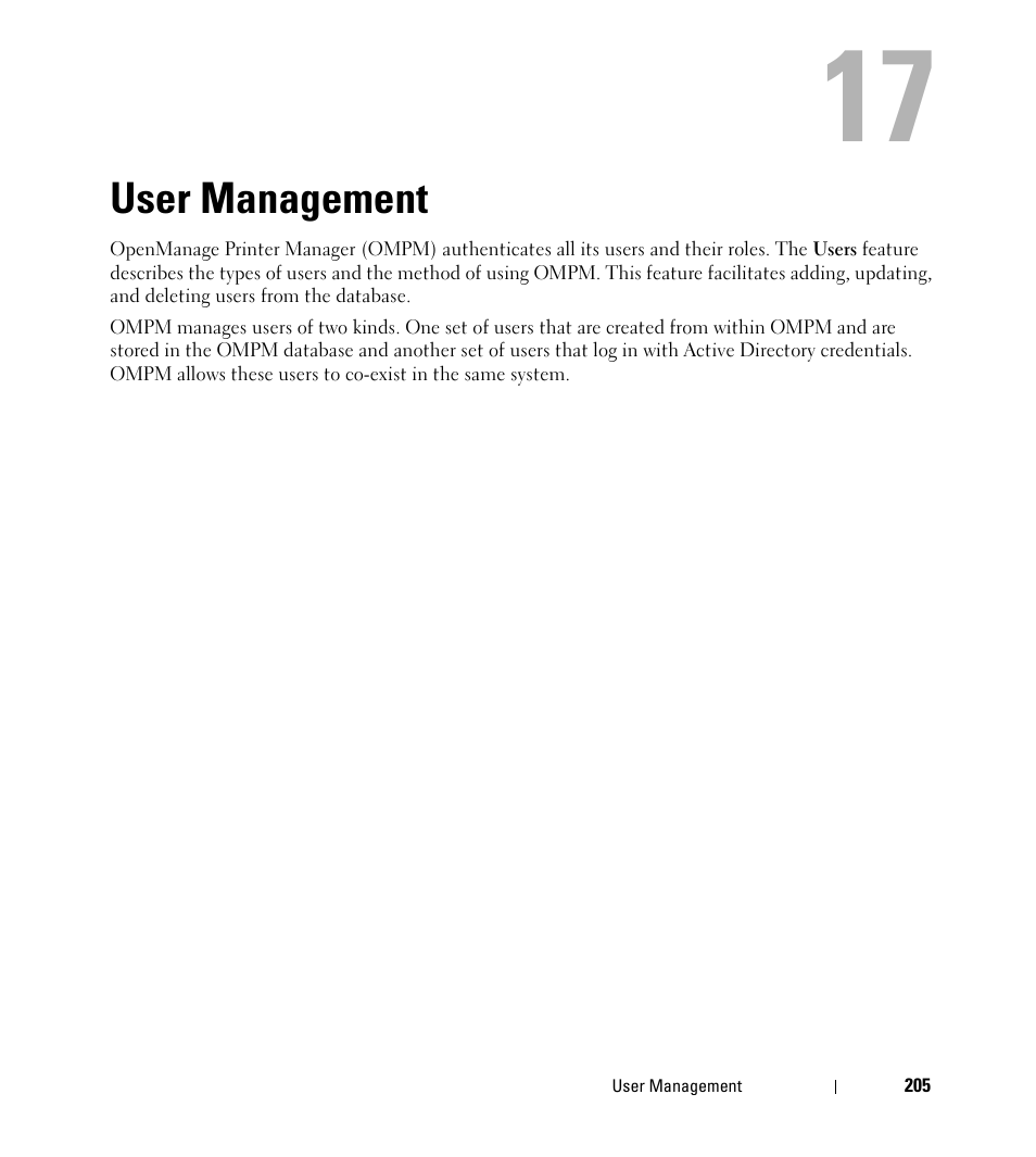 User management | Dell Open Manage Print Manager Software User Manual | Page 205 / 276