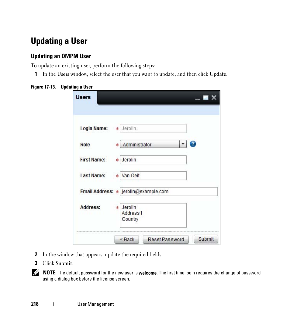 Updating a user | Dell Open Manage Print Manager Software User Manual | Page 218 / 276