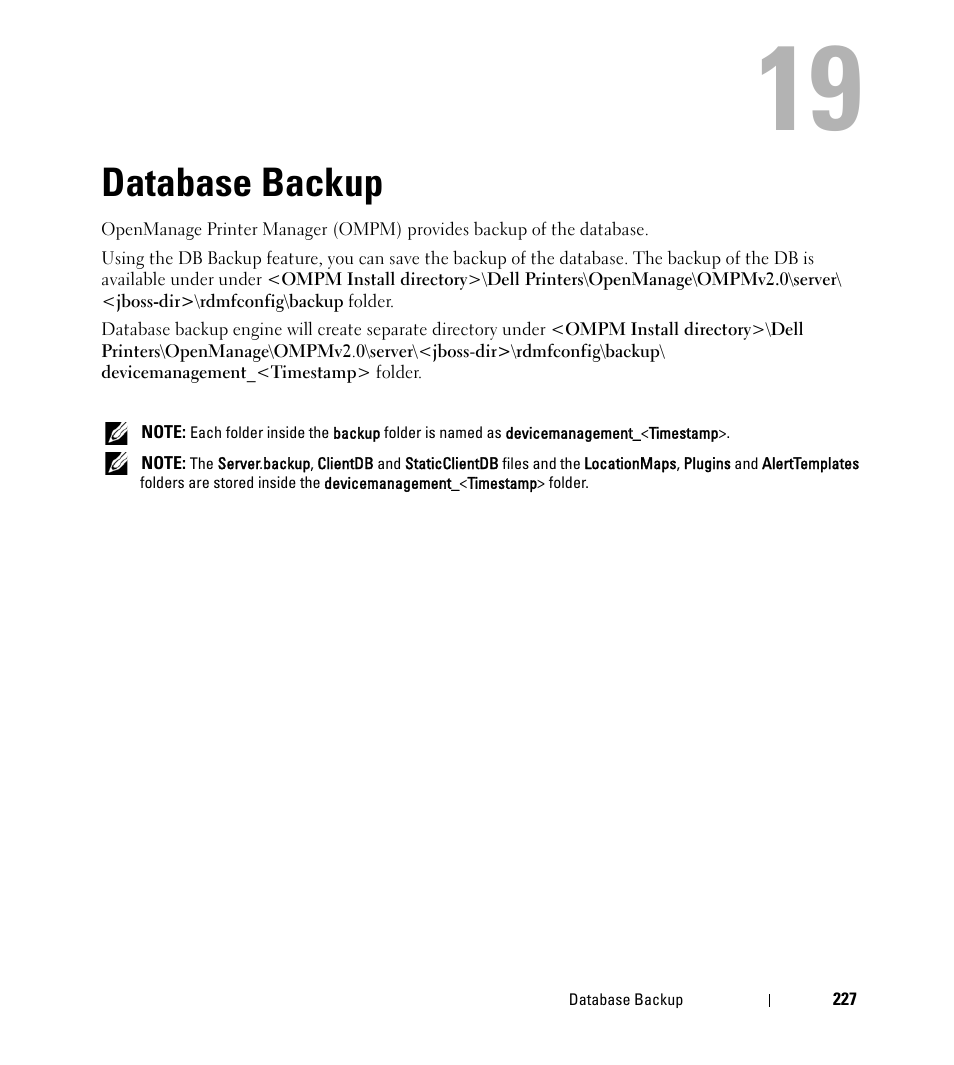 Database backup | Dell Open Manage Print Manager Software User Manual | Page 227 / 276