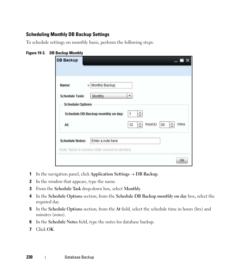 Scheduling monthly db backup settings | Dell Open Manage Print Manager Software User Manual | Page 230 / 276