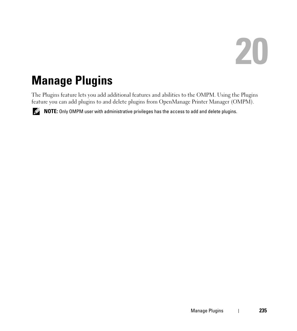 Manage plugins | Dell Open Manage Print Manager Software User Manual | Page 235 / 276