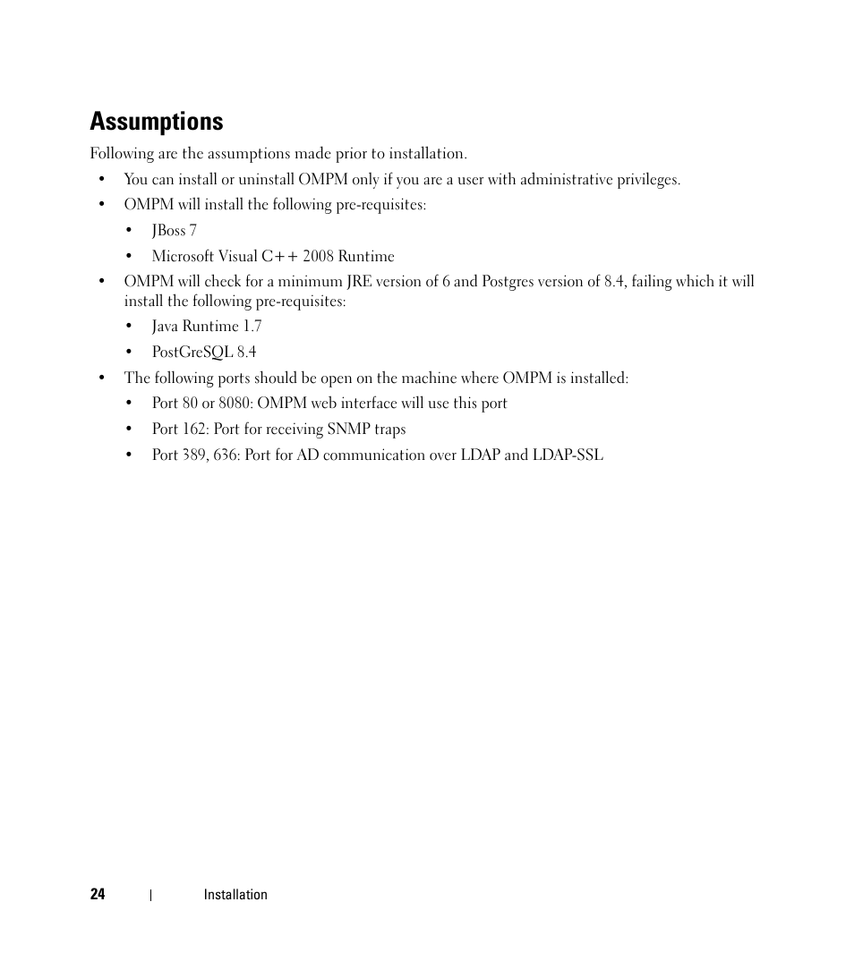 Assumptions | Dell Open Manage Print Manager Software User Manual | Page 24 / 276