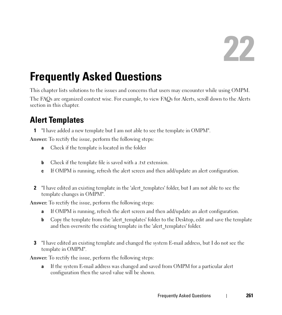Frequently asked questions, Alert templates | Dell Open Manage Print Manager Software User Manual | Page 261 / 276