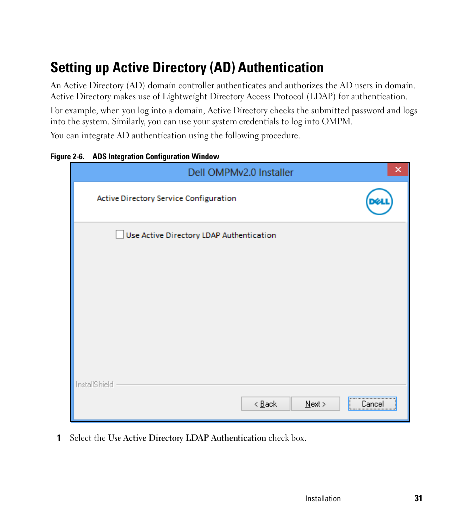 Setting up active directory (ad) authentication | Dell Open Manage Print Manager Software User Manual | Page 31 / 276
