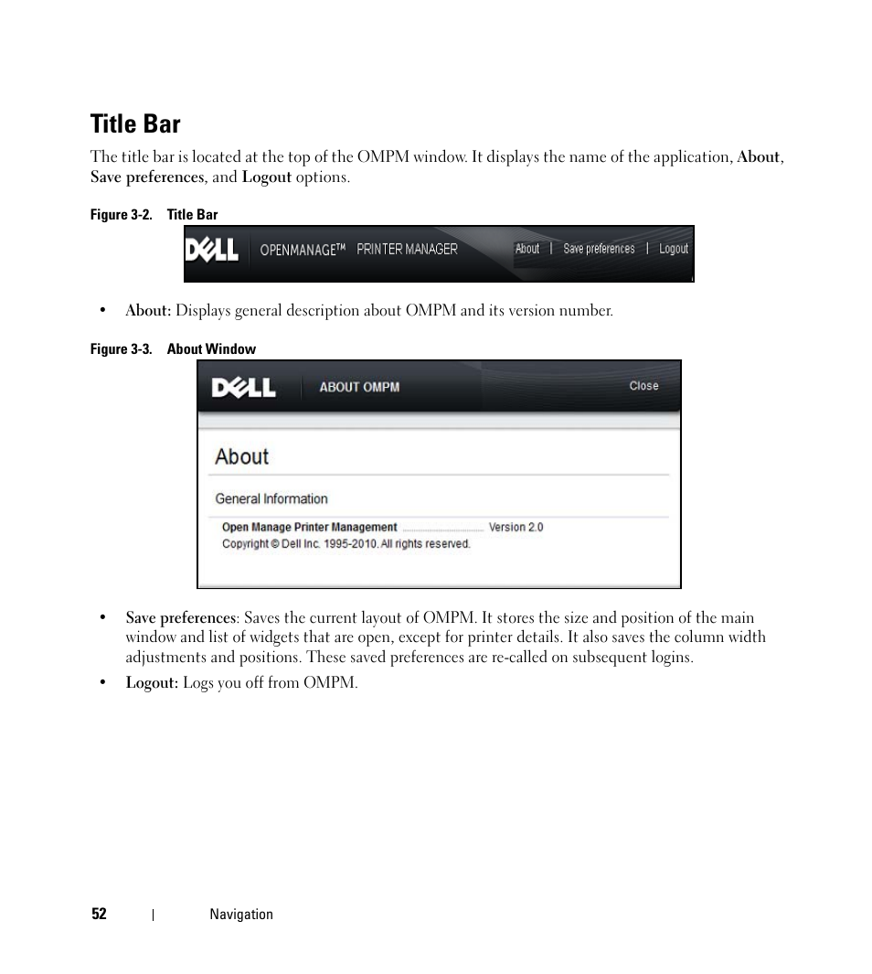 Title bar | Dell Open Manage Print Manager Software User Manual | Page 52 / 276