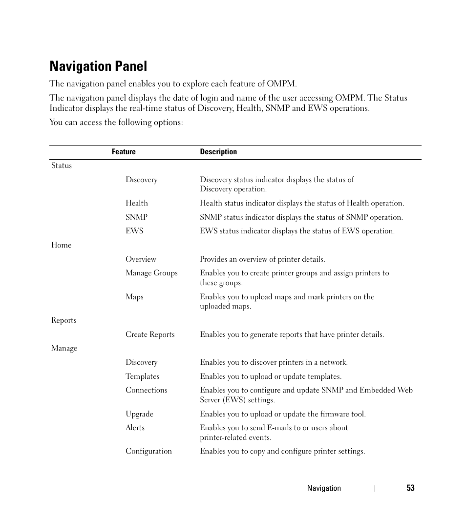 Navigation panel | Dell Open Manage Print Manager Software User Manual | Page 53 / 276