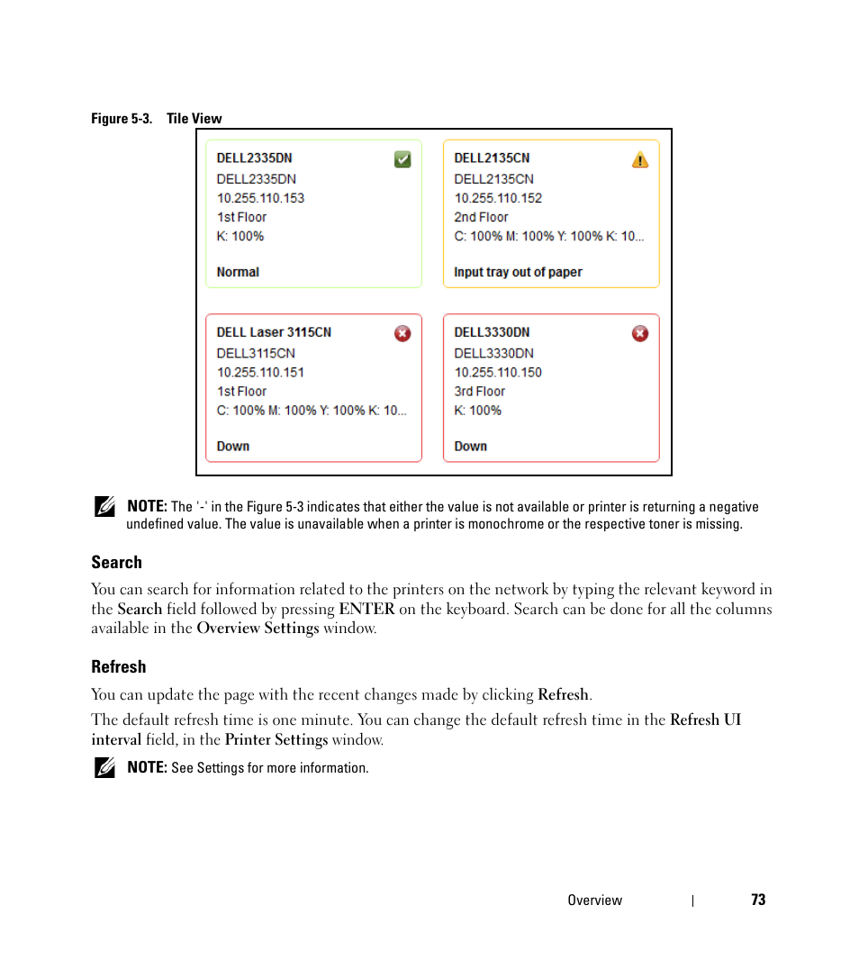 Search, Refresh | Dell Open Manage Print Manager Software User Manual | Page 73 / 276