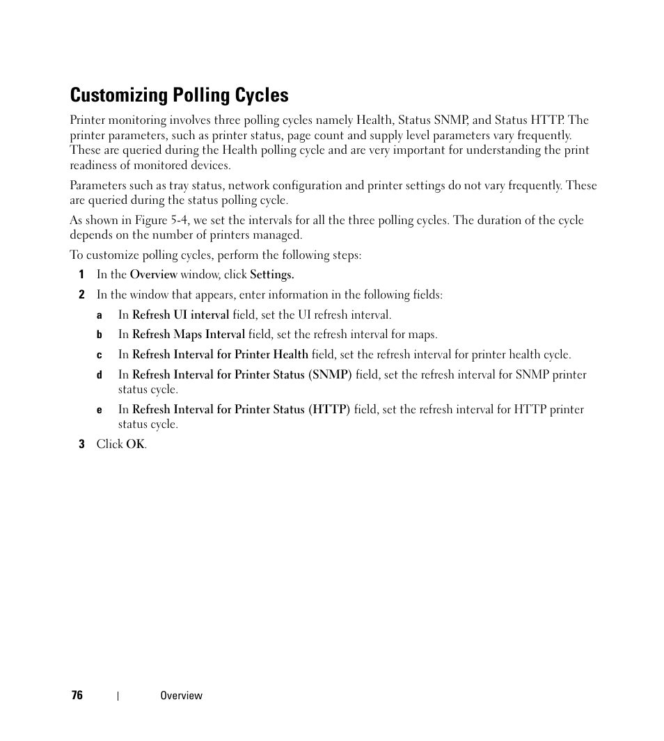Customizing polling cycles | Dell Open Manage Print Manager Software User Manual | Page 76 / 276
