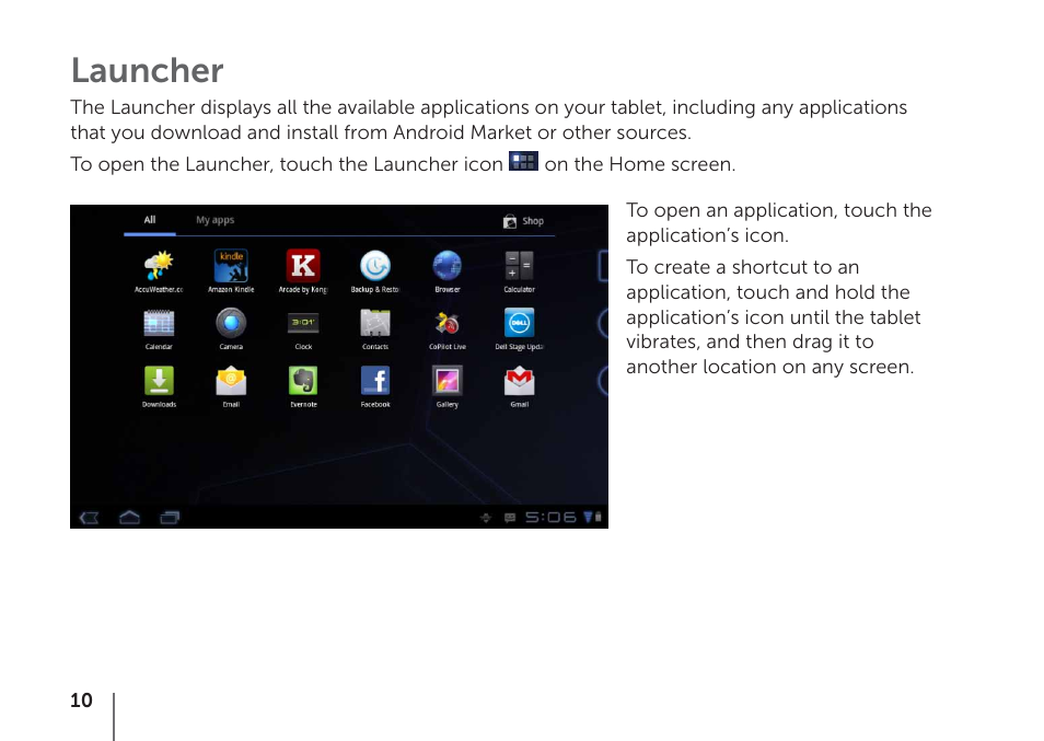 Launcher | Dell Mobile Streak 7 User Manual | Page 12 / 20