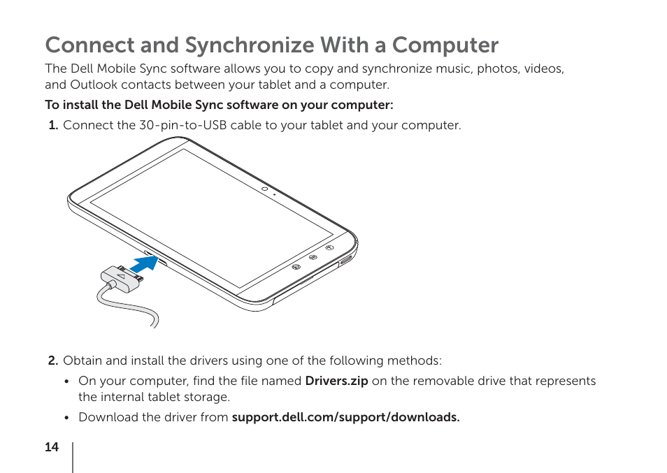 Connect and synchronize with a computer | Dell Mobile Streak 7 User Manual | Page 16 / 20