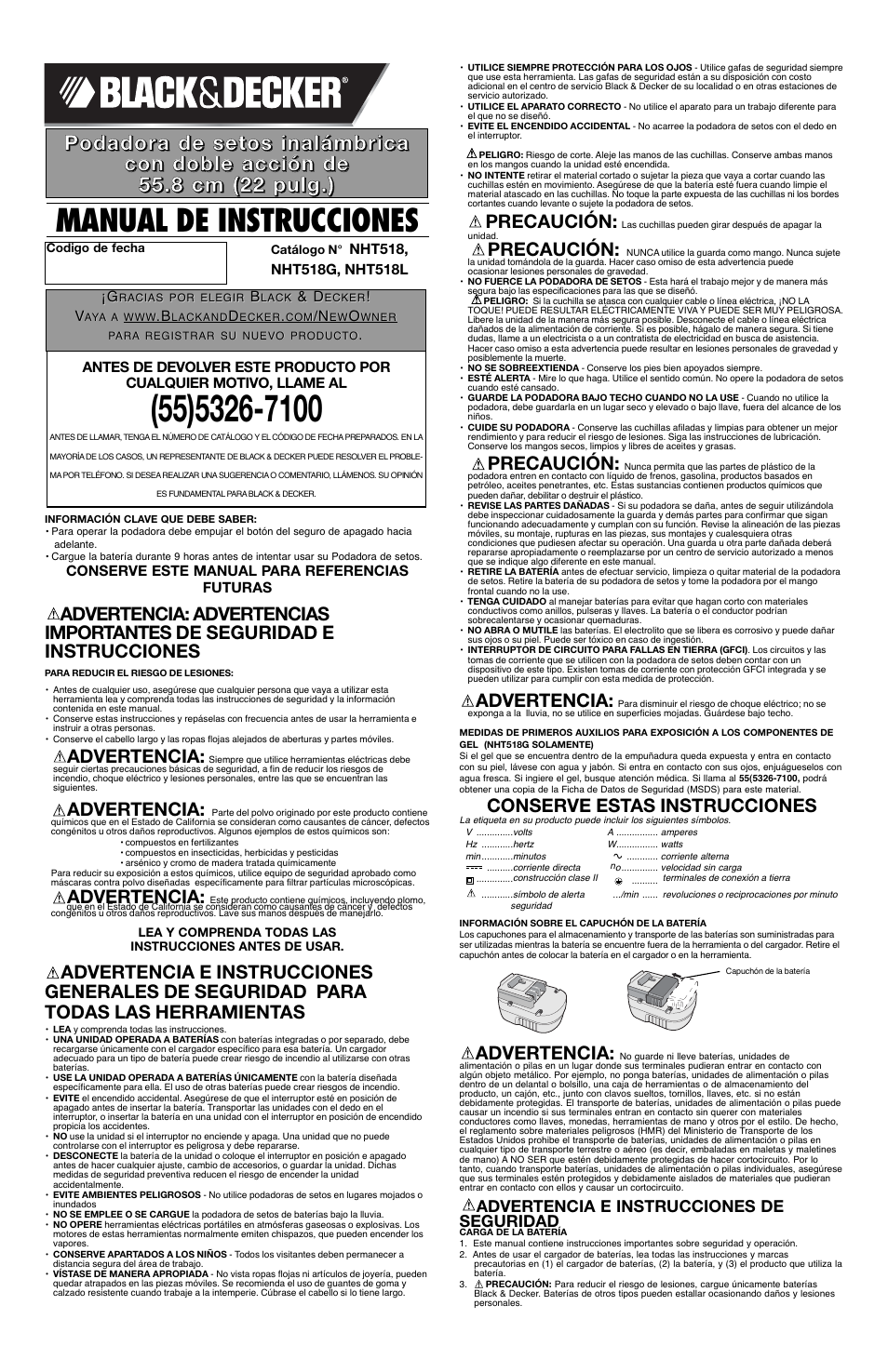 Manual de instrucciones | Black & Decker NHT518L User Manual | Page 5 / 7