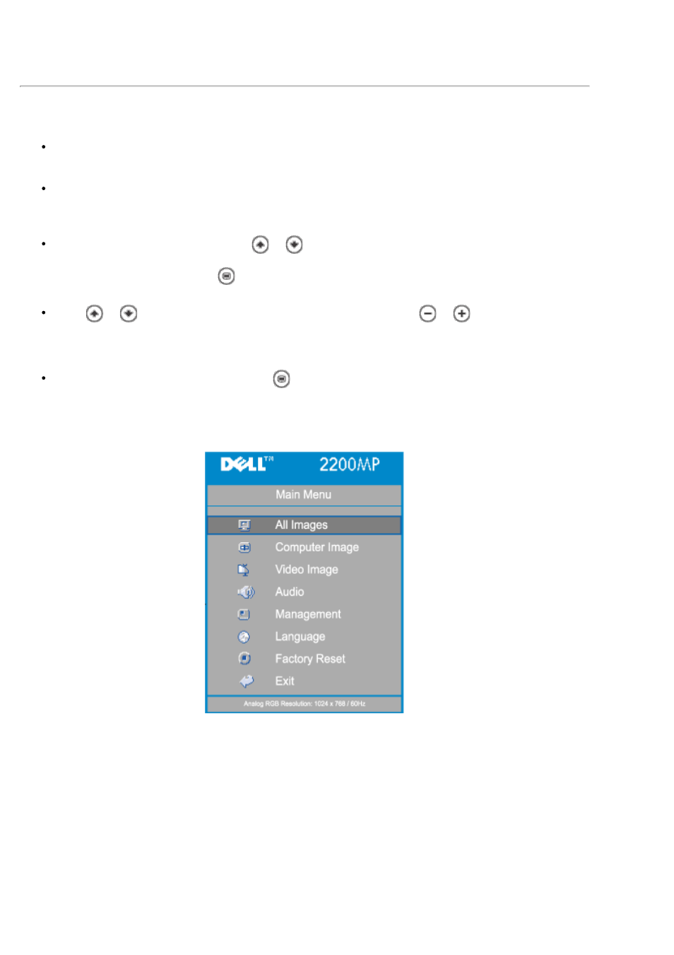 On-screen display | Dell Projector 2200MP User Manual | Page 18 / 55